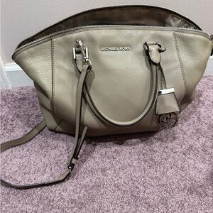 Michael Kors Pebbled Leather Taupe Satchel with Silver Hardware